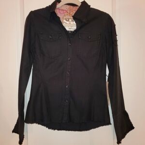 NWT Love Stitch Black Button Down Military Style Shirt